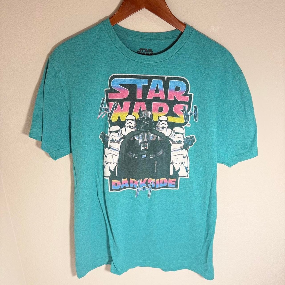 Star Wars Darkside t-shirt bright teal blue w/ Darth Vader & Stormtroopers